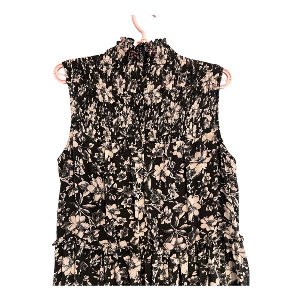 Just Taylor Sleeveless Mock Neck Smocked Floral Print A-line Chiffon Dress, Sz14 - Picture 10 of 15